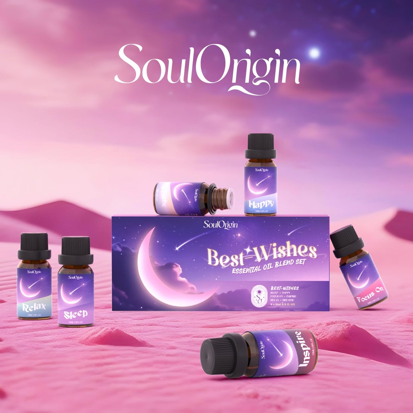 Soulorigin Essential Oil Blends - Sleep, Happy, Breathe, Inspire, Relax & Focus On | Diffuser Oils Gift Kit