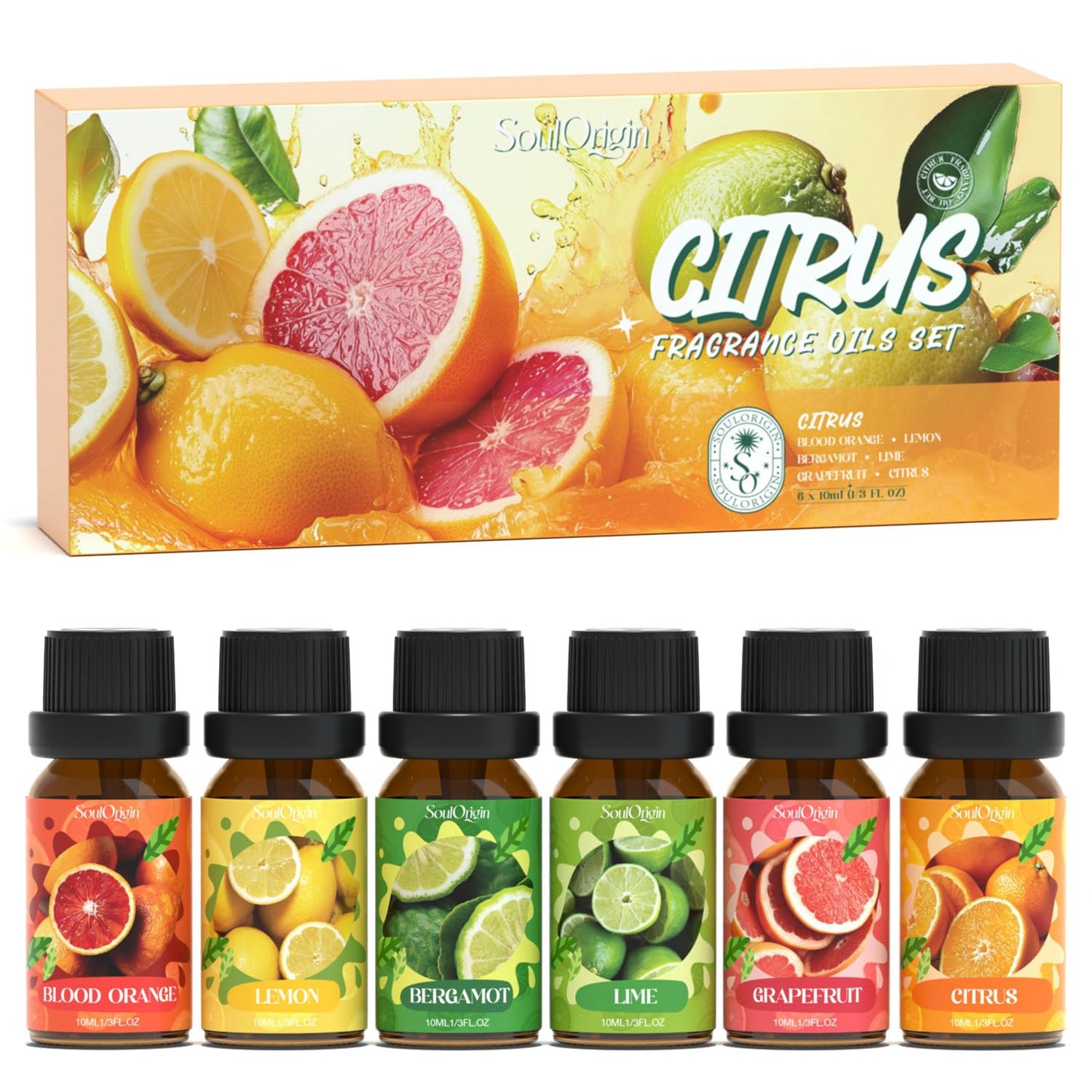 Soulorigin Citrus Essential Oils Set – Blood Orange, Lemon, Bergamot, Lime, Grapefruit & Citrus