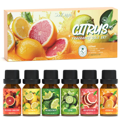Soulorigin Citrus Essential Oils Set – Blood Orange, Lemon, Bergamot, Lime, Grapefruit & Citrus