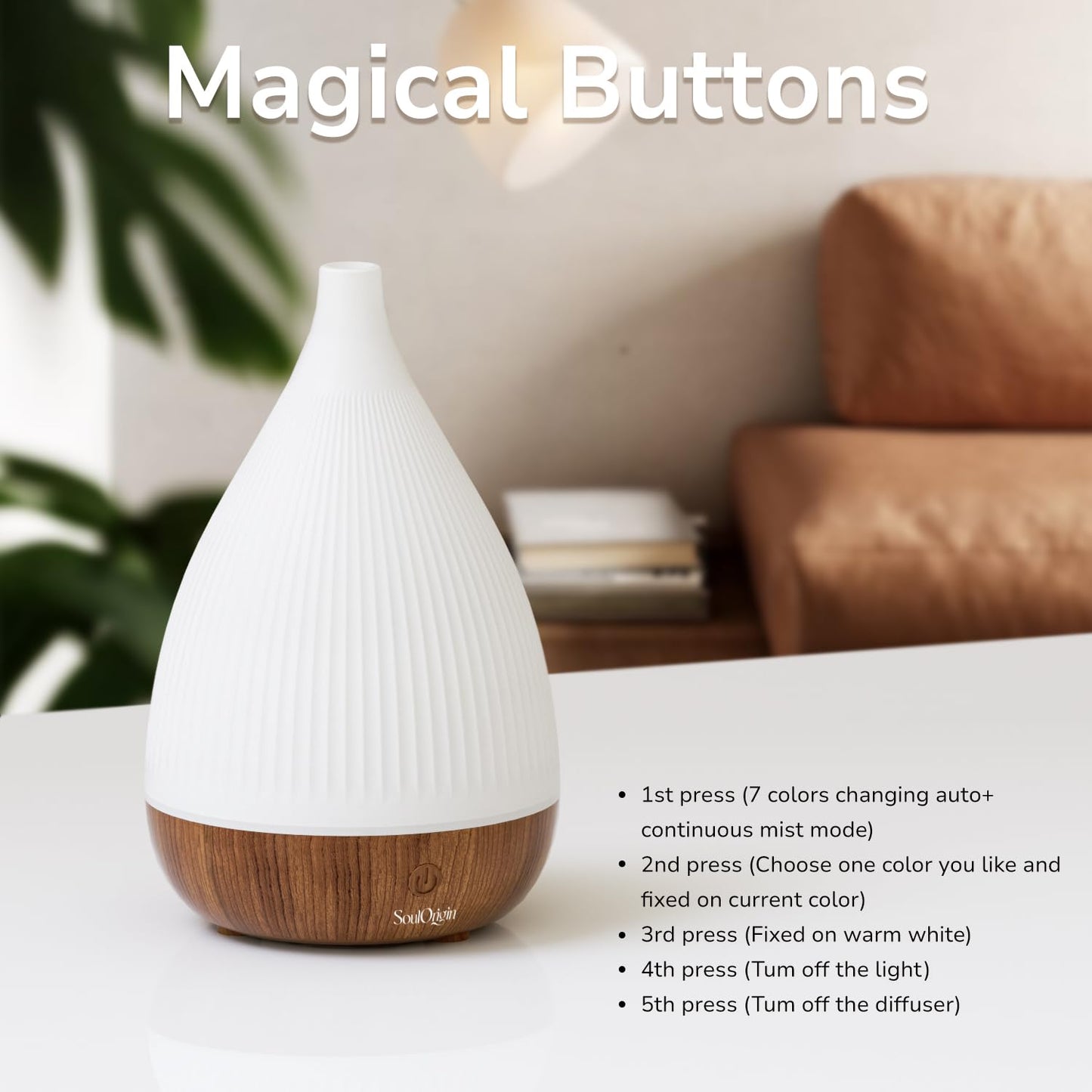 SOULORIGIN Ultrasonic Essential Oil Diffuser – Auto Shut-Off, 8-Color Night Light, BPA-Free