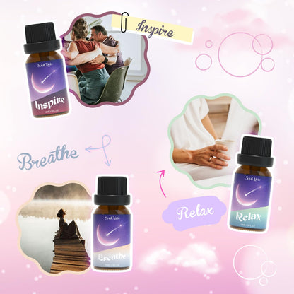 Soulorigin Essential Oil Blends - Sleep, Happy, Breathe, Inspire, Relax & Focus On | Diffuser Oils Gift Kit