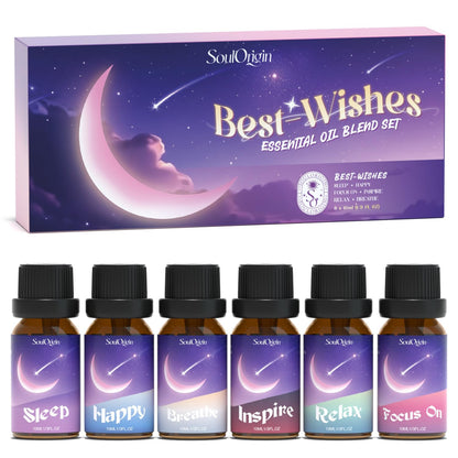 Soulorigin Essential Oil Blends - Sleep, Happy, Breathe, Inspire, Relax & Focus On | Diffuser Oils Gift Kit