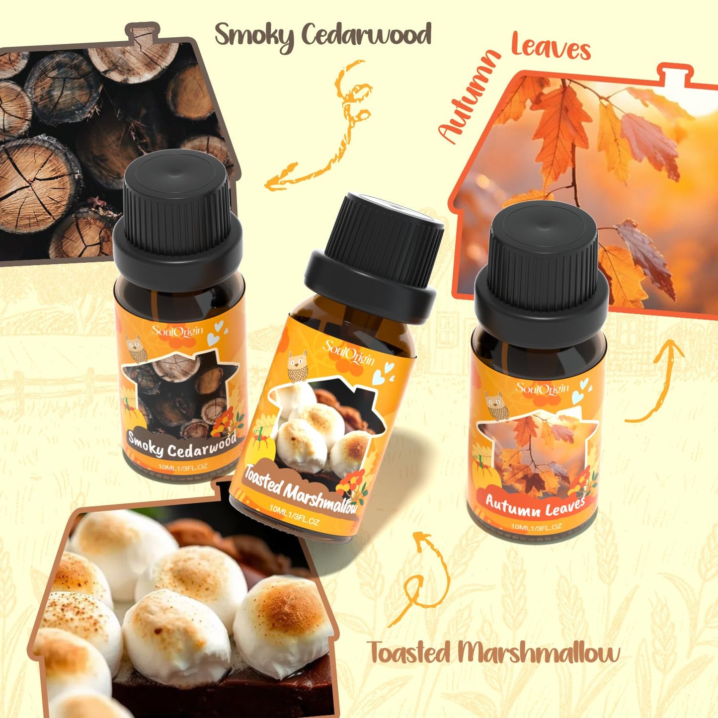 Soulorigin Fall Cozy Cabin Fragrance Oils Set | Diffuser & DIY