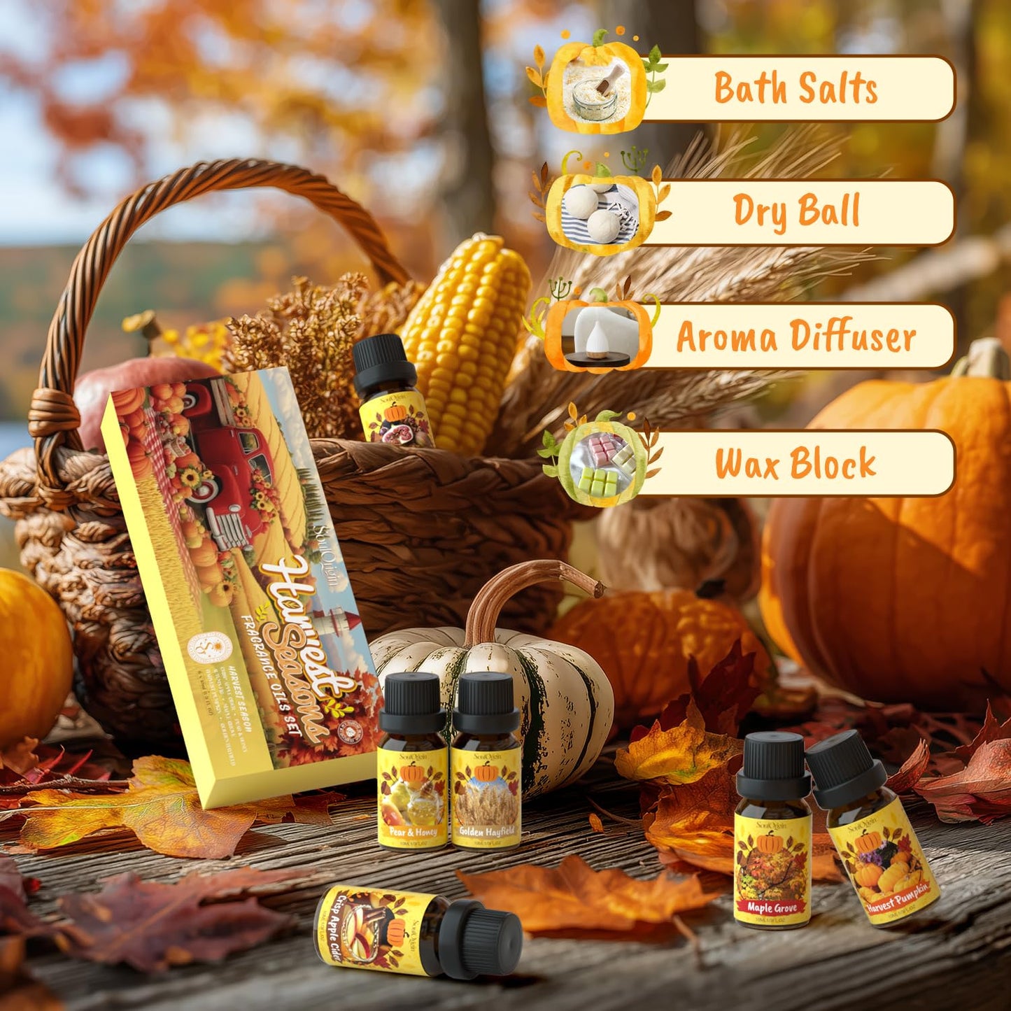 Soulorigin Harvest Fragrance Oils Set - Fall Diffuser Oils for Soap & Candles