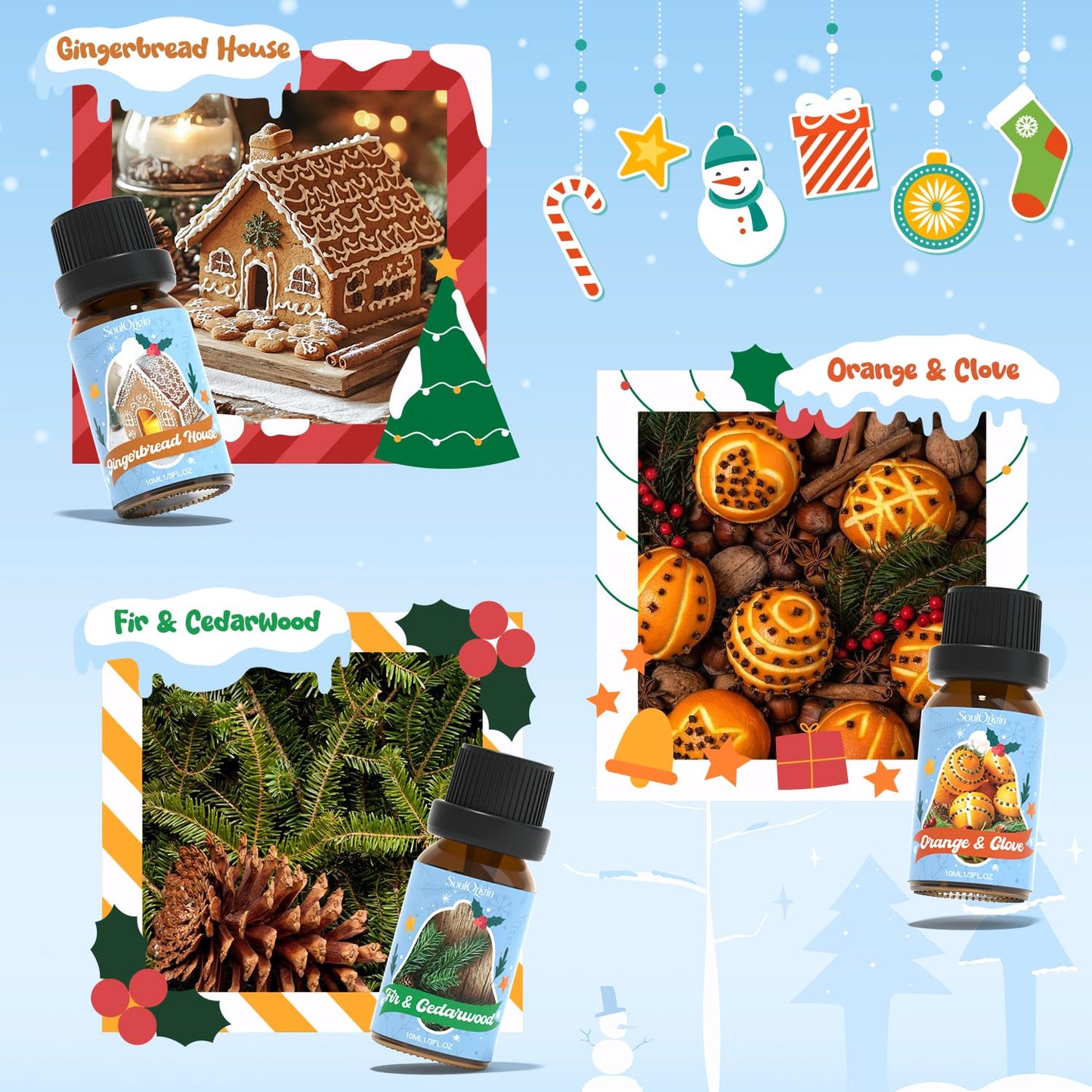 Soulorigin Holiday Essential Oils Set – Diffuser Fragrance & Candle Making (Vanilla Cinnamon Cookies, Caramel Apples, Gingerbread, Fir Cedar, Orange Cloves, Mulled Wine)
