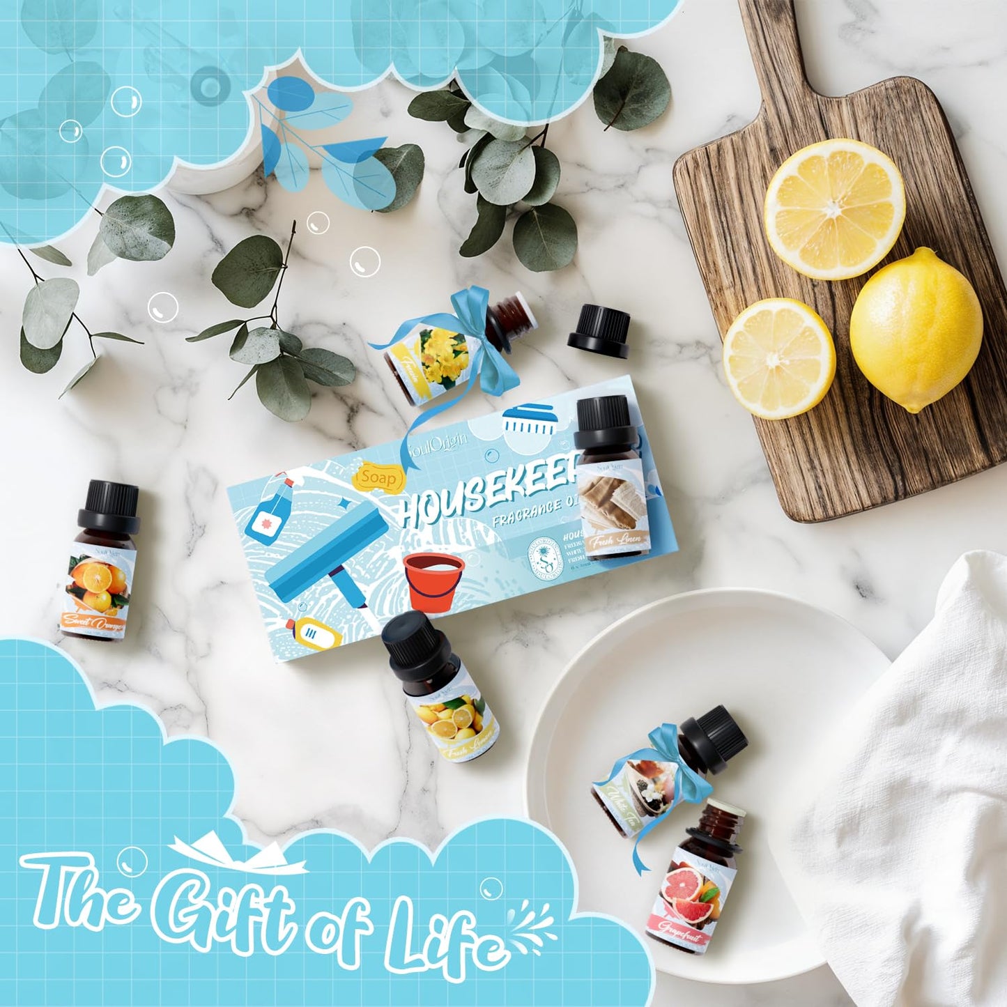 Soulorigin Housekeeping Fragrance Oils Set | Diffuser Essential Oils Gift