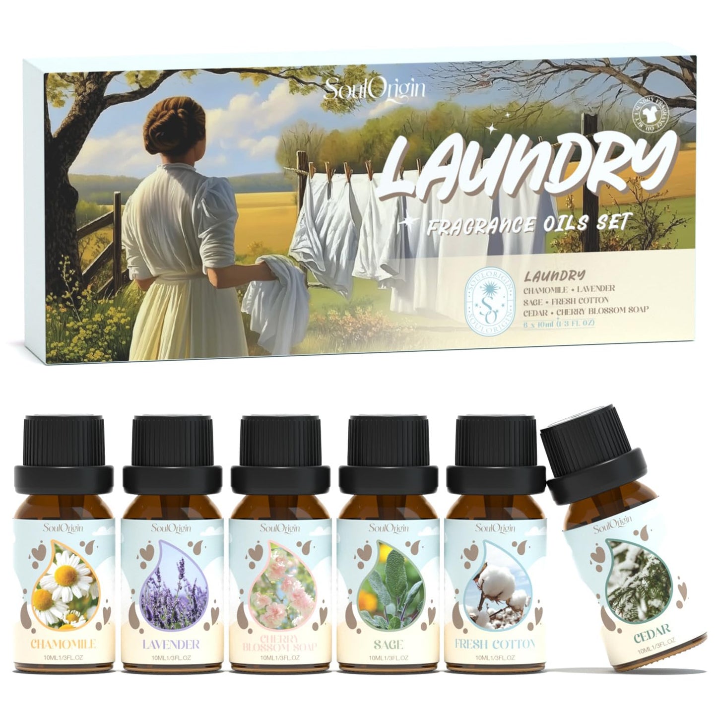 Soulorigin Laundry Fragrance Oils Set – Essential Oils for Diffuser & Fresh Laundry Scent