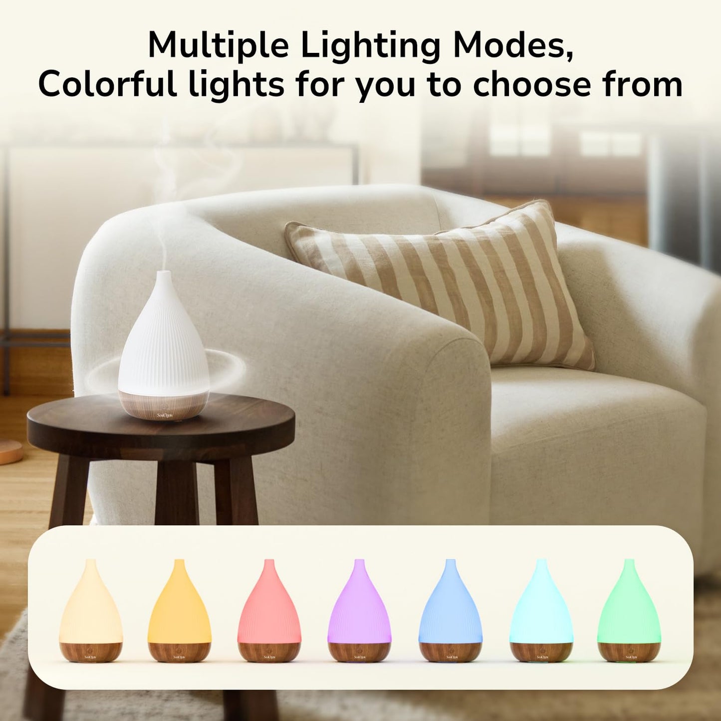 SOULORIGIN Ultrasonic Essential Oil Diffuser – Auto Shut-Off, 8-Color Night Light, BPA-Free