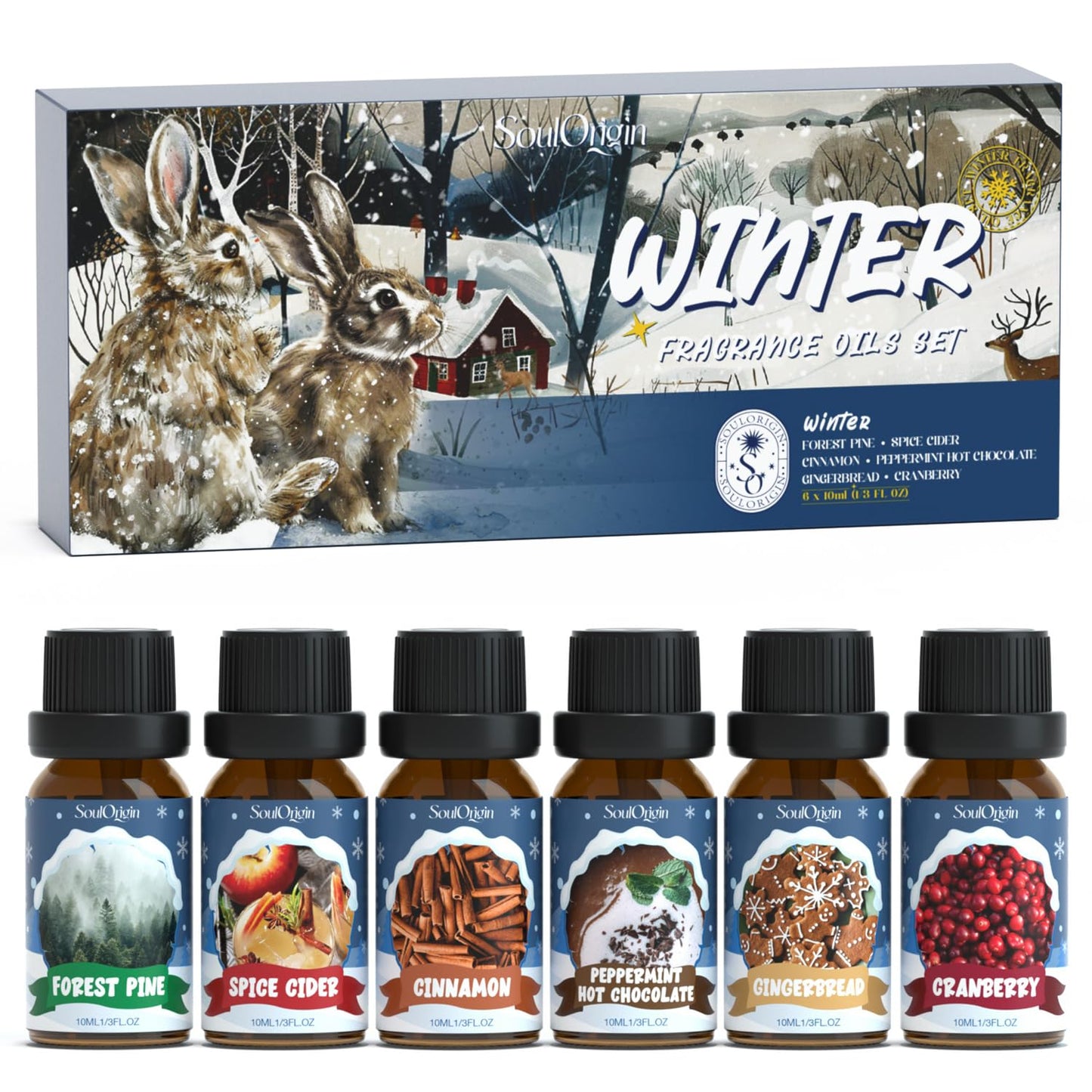 SoulOrigin Winter Essential Oils Set – 6x10ml Fragrance Oils for Diffusers and Gifts