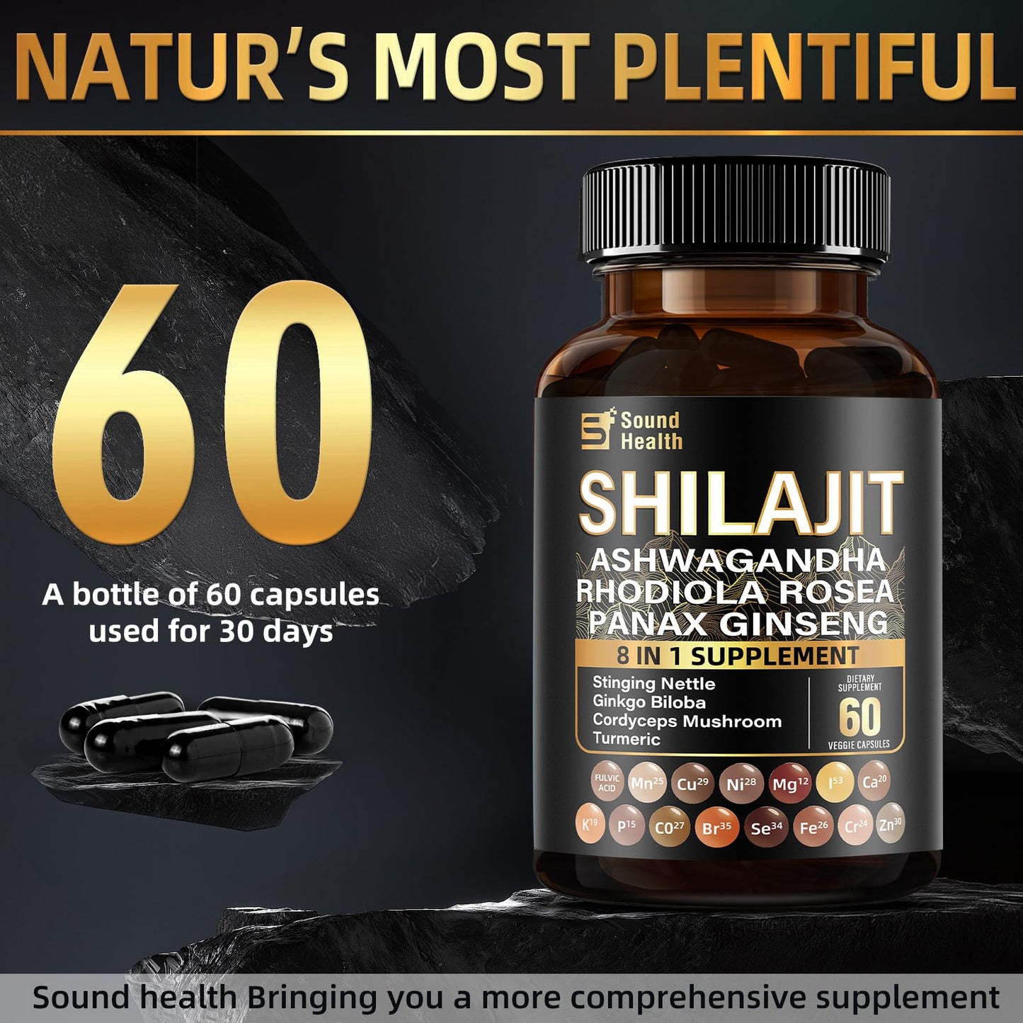 SoundHealth Wild Organic Irish Sea Moss & Shilajit – 2 Bottles, 60 Capsules Each