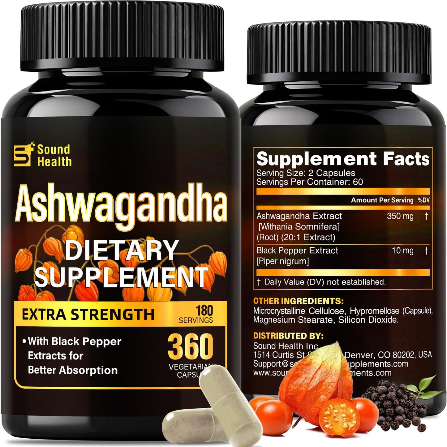 SoundHealth Ashwagandha Capsules – 7000mg per Serving | Immune & Hormone Support | 360 Caps