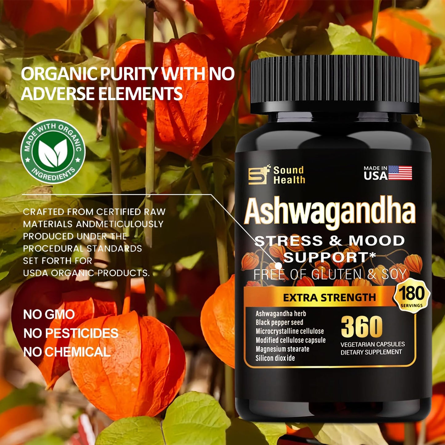 SoundHealth Ashwagandha Capsules – 7000mg per Serving | Immune & Hormone Support | 360 Caps