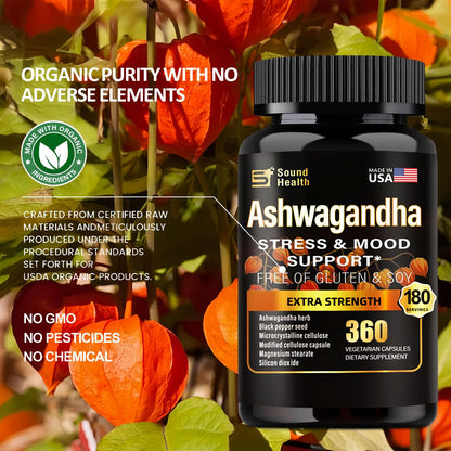 SoundHealth Ashwagandha Capsules – 7000mg per Serving | Immune & Hormone Support | 360 Caps