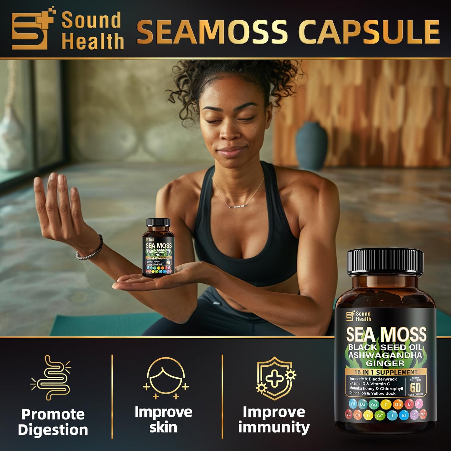 SoundHealth Wild Organic Irish Sea Moss & Shilajit – 2 Bottles, 60 Capsules Each