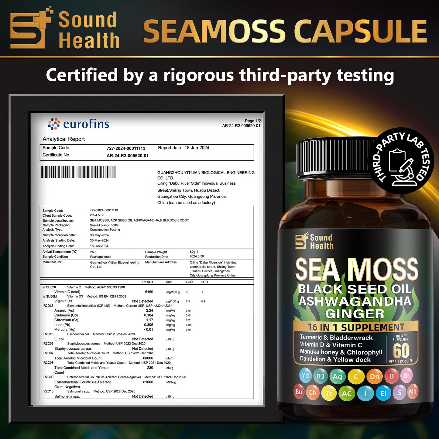 SoundHealth Wild Organic Irish Sea Moss & Shilajit – 2 Bottles, 60 Capsules Each
