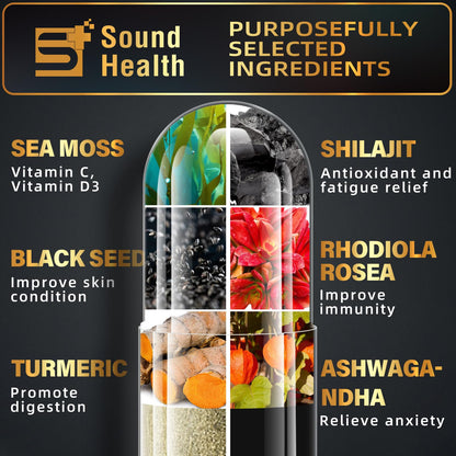 SoundHealth Wild Organic Irish Sea Moss & Shilajit – 2 Bottles, 60 Capsules