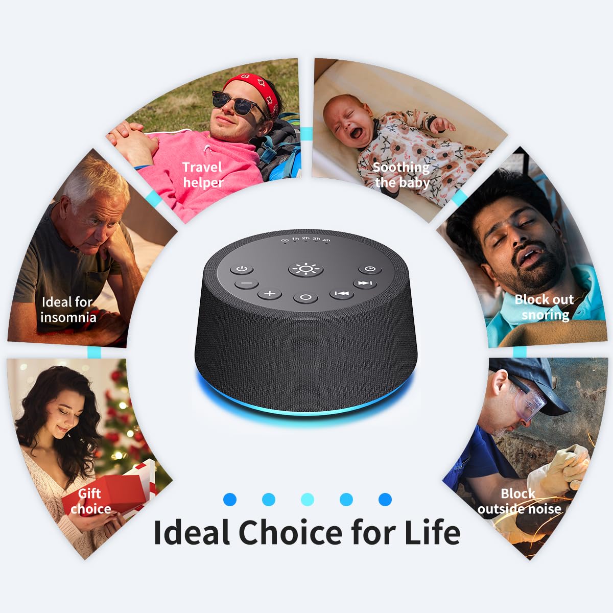 SoundLegend White Noise Sleep Machine — 30 Sounds, 12 Night Colors, 32 Levels, 5 Timers, Compact