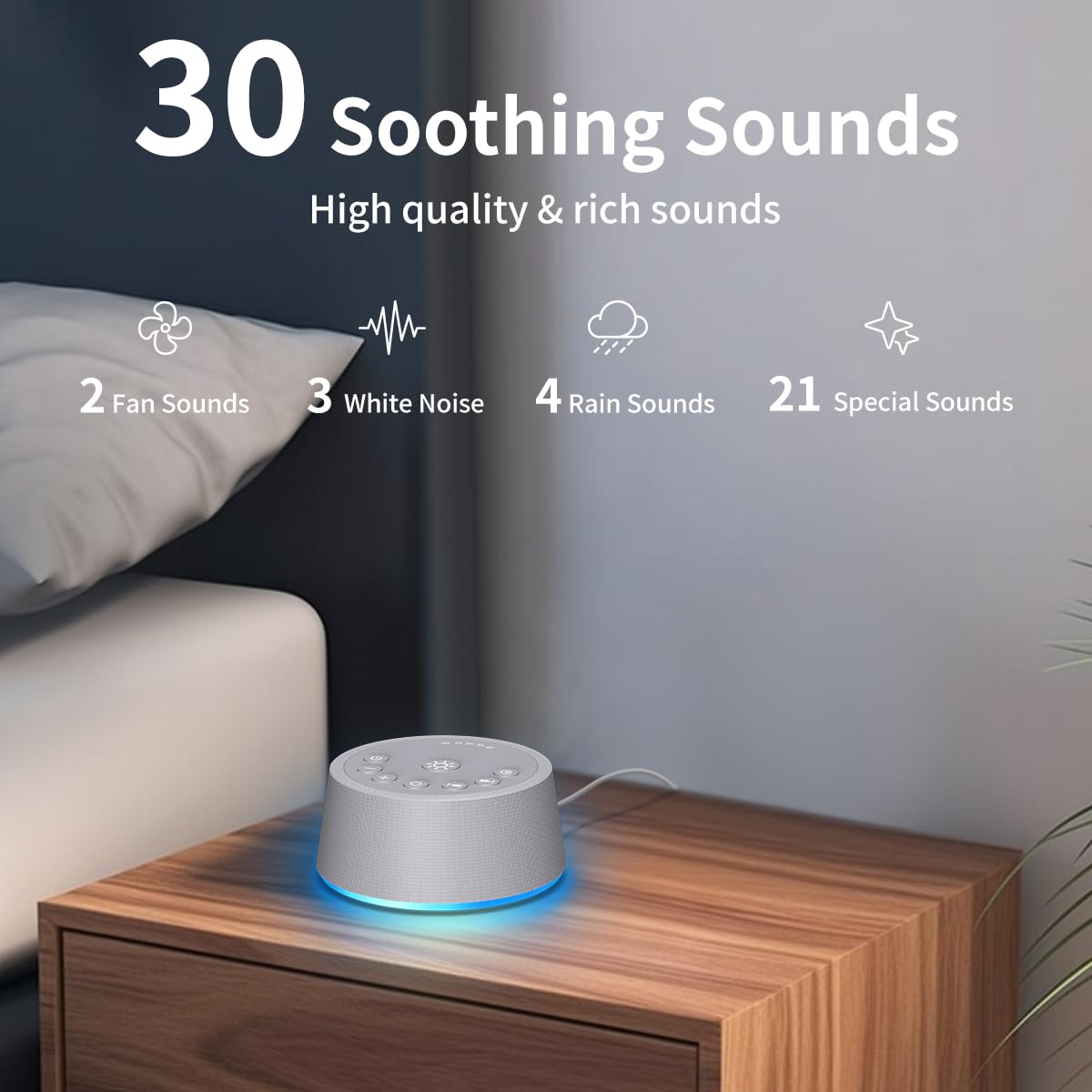SoundLegend Sleep White Noise Machine — 32-Level Volume, 30 Sounds, 12-Color Night Light, 5 Timers