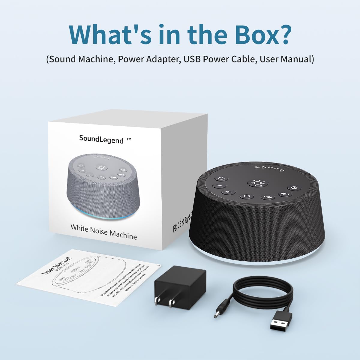 SoundLegend White Noise Sleep Machine — 30 Sounds, 12 Night Colors, 32 Levels, 5 Timers, Compact