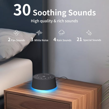 SoundLegend White Noise Sleep Machine — 30 Sounds, 12 Night Colors, 32 Levels, 5 Timers, Compact