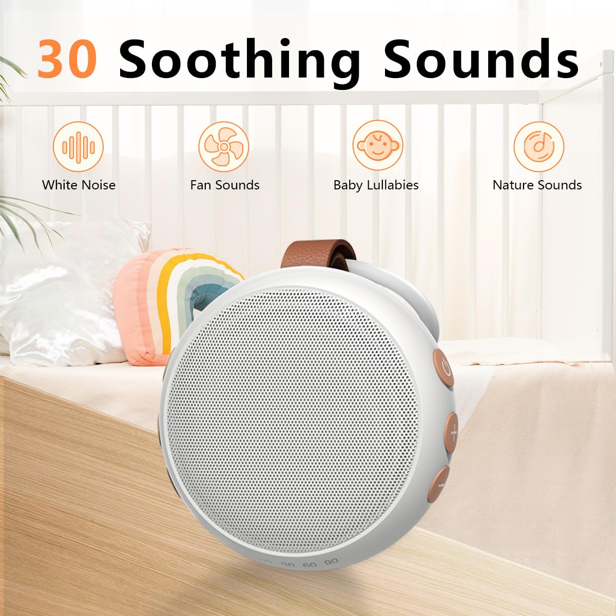 SoundMe Portable Sound Machine — 30 Soothing Sounds, 32 Volume Levels, 4 Timers, Rechargeable