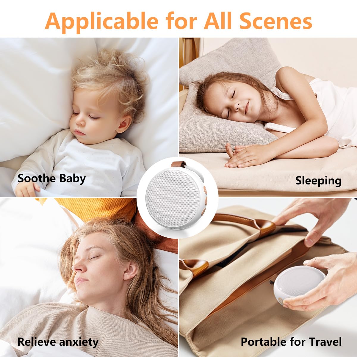 SoundMe Portable Sound Machine — 30 Soothing Sounds, 32 Volume Levels, 4 Timers, Rechargeable