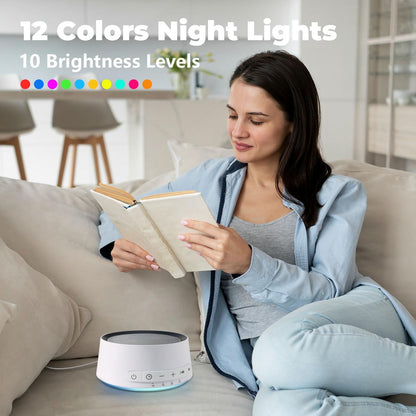 SoundMe Sound Machine — White Noise with 30 Sounds, 12-Color Night Light, 32 Volume Levels for Sleep, Office, Travel