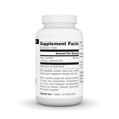 Source Naturals Acetyl L-Carnitine 500 mg Tablet - 120 Count | Vegetarian