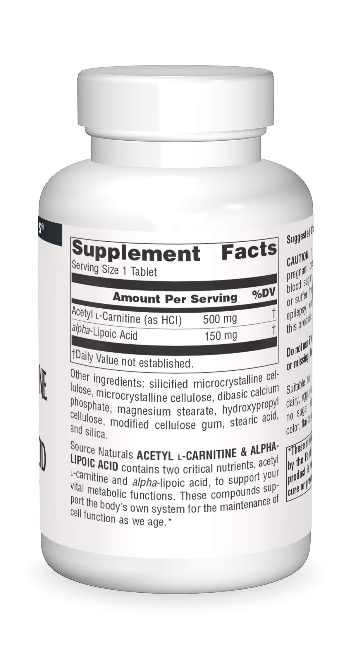 Source Naturals Acetyl L-Carnitine & Alpha-Lipoic Acid 650mg - 120 Tablets