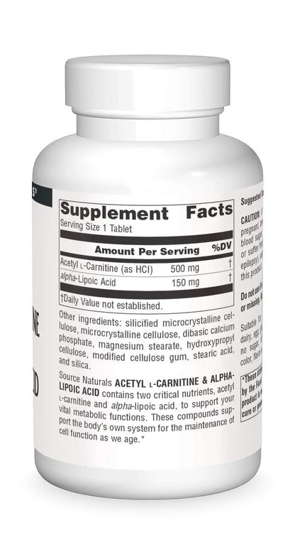 Source Naturals Acetyl L-Carnitine & Alpha-Lipoic Acid 650 mg – 120 Tablets BritishVita | Premium UK Vitamins & Wellness Supplements