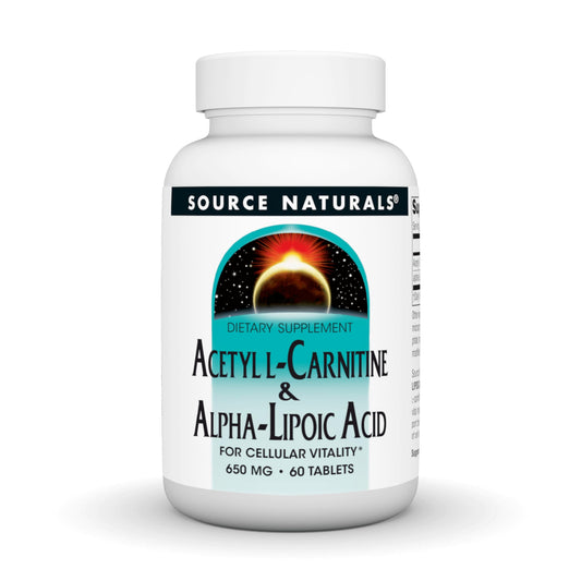 Source Naturals Acetyl L-Carnitine & Alpha-Lipoic Acid, for Cellular Vitality*, 650mg - 60 Tablets BritishVita | Premium UK Vitamins & Wellness Supplements