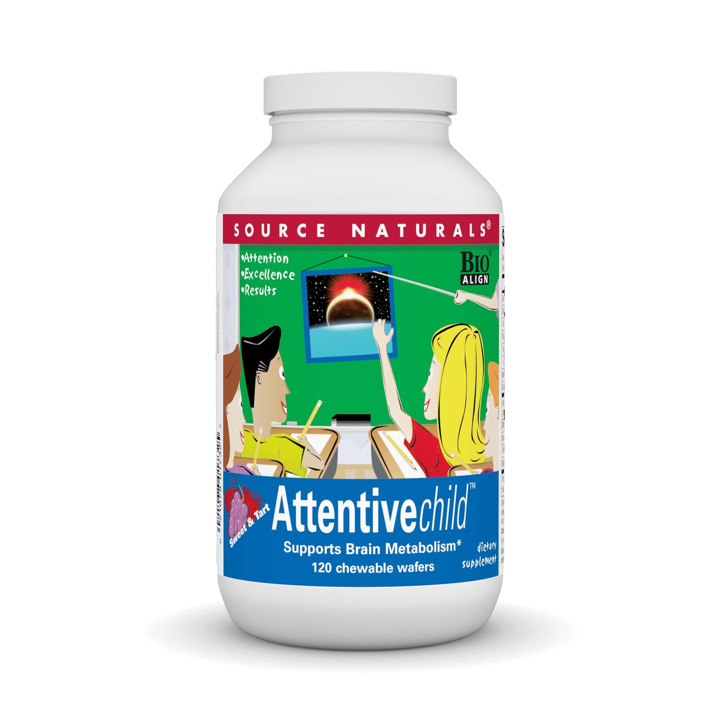 Source Naturals Attentive Child Chewable Wafers – Brain Metabolism Support, 120 Fruit Wafers