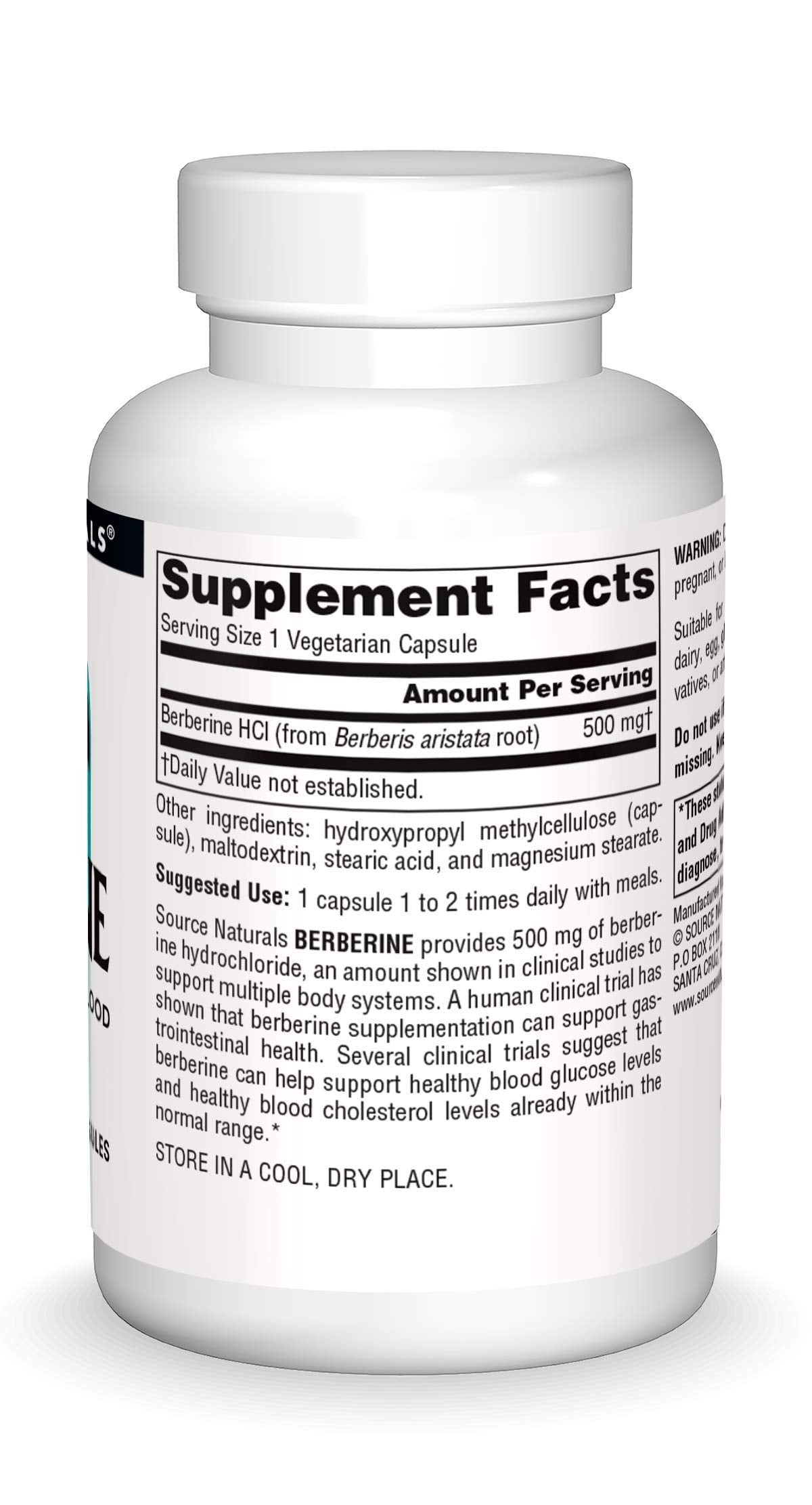 Source Naturals Berberine Vegetable Capsule - 500 mg HCl | 30 Vegetarian Capsules | GI Support