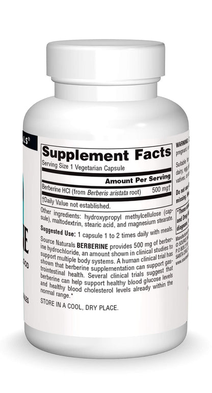 Source Naturals Berberine Vegetable Capsule - 500 mg HCl | 30 Vegetarian Capsules | GI Support