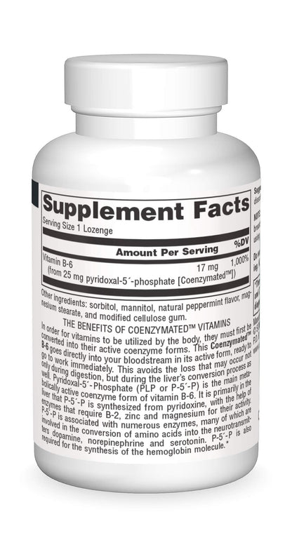 Source Naturals Coenzymated B-6 25 mg P-5 (Pyridoxal-5-Phosphate) - Fast-Acting Sublingual Vitamin, 30 Lozenges