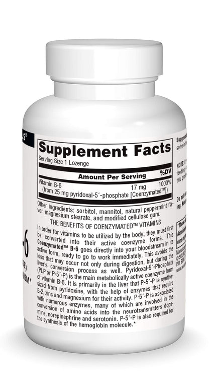 Source Naturals Coenzymated B-6 25 mg Lozenges – P-5 Pyridoxal-5 Phosphate Fast-Acting