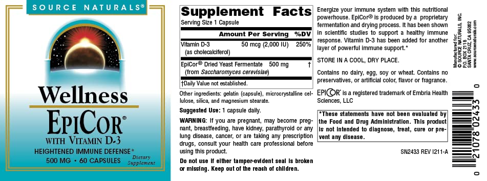 Source Naturals EpiCor with Vitamin D-3 – Immune Support (60 Capsules)