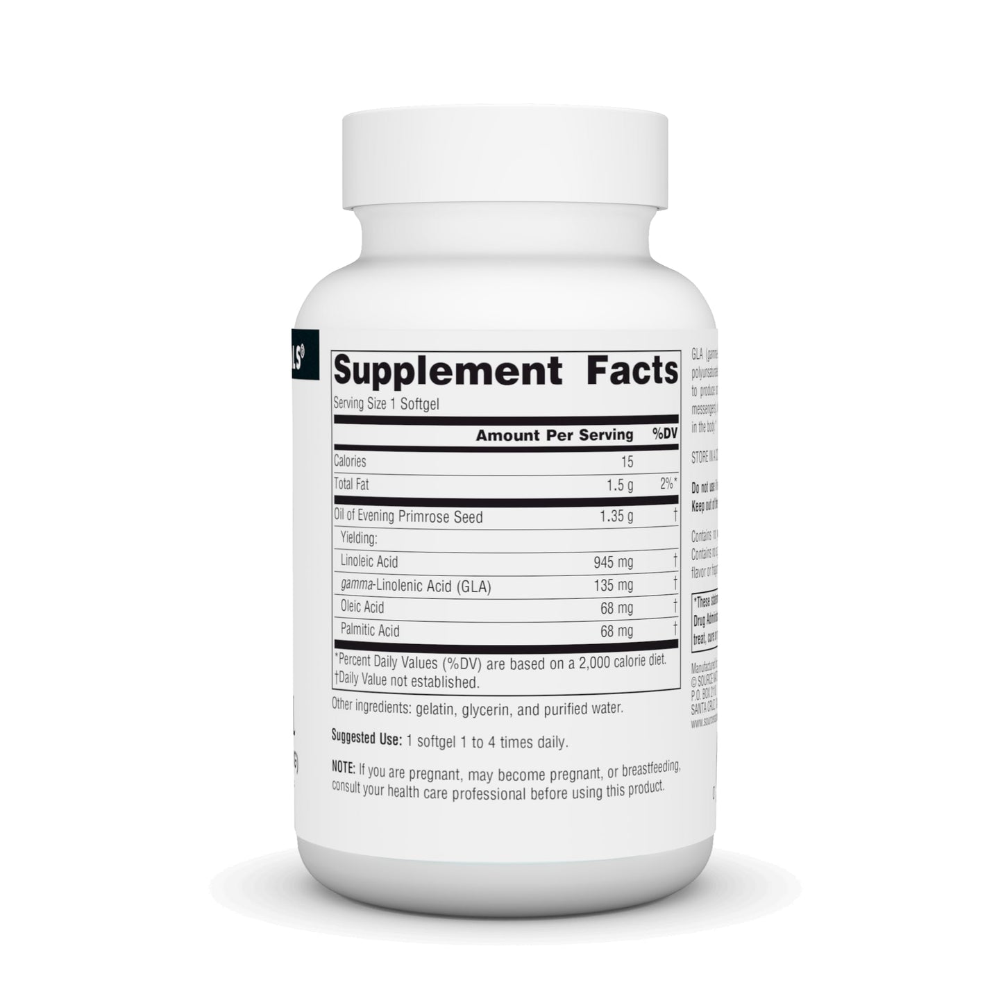 Source Naturals Evening Primrose Oil Hexane-Free 1350 mg | GLA 135 mg | Cold-Pressed | 30 Softgels