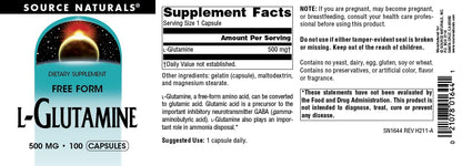Source Naturals Free Form L-Glutamine 500 mg - 100 Capsules
