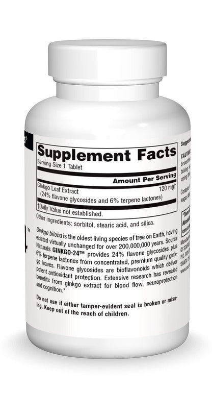 Source Naturals Ginkgo-24 - Ginkgo Biloba Extract 120 mg Supports Mental Acuity - 120 Tablets
