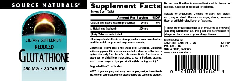 Source Naturals Glutathione 250mg – Liver Support Supplement (30 Tablets)
