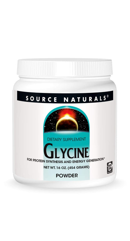 Source Naturals Glycine Powder – Protein Synthesis & ATP Energy Generation | 454 g (16 oz)