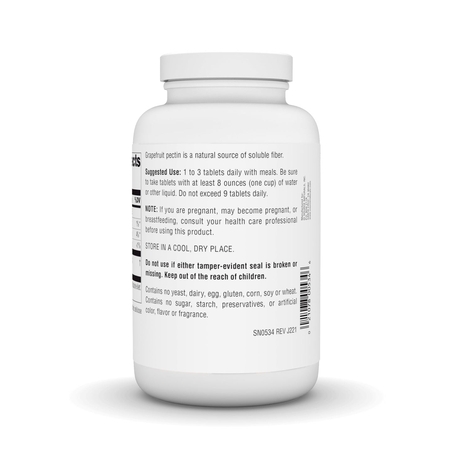 Source Naturals Grapefruit Pectin - 1000 mg Soluble Fiber, 240 Tablets