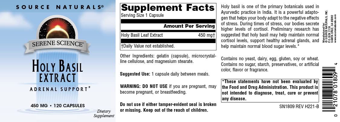 Source Naturals Holy Basil Extract Adrenal Support* 450mg - 120 Capsules