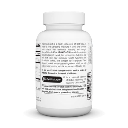 Source Naturals Hyaluronic Acid 100 mg - Joints & Skin Support, 60 Tablets