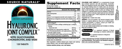 Source Naturals Hyaluronic Joint Complex with Glucosamine, Chondroitin & MSM Extra Strength - 120 Tablets