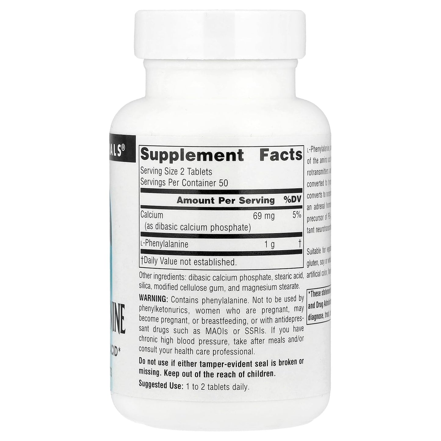 Source Naturals L-Phenylalanine Free Form Essential Amino Acid* - 100 Tablets