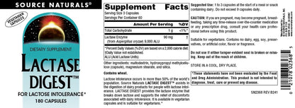 Source Naturals Lactase Digest - Lactose Intolerance Support | 180 Capsules