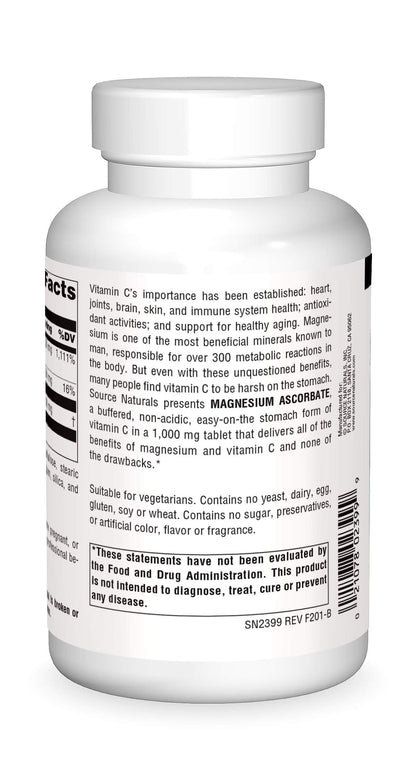 Source Naturals Magnesium Ascorbate 1000mg – Gentle Non-Acidic Vitamin C (120 Tablets)