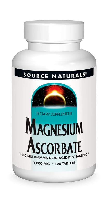 Source Naturals Magnesium Ascorbate 1000mg – Gentle Non-Acidic Vitamin C (120 Tablets)